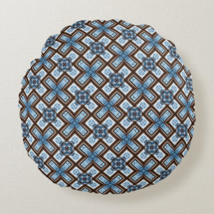 Elegantes blaues und braunes geometrisches Muster Rundes Kissen