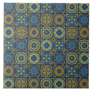 Elegantes blaues und braunes marokkanisches Muster Fliese