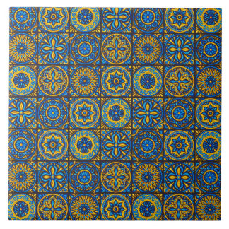 Elegantes blaues und braunes marokkanisches Muster Fliese