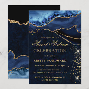 Elegantes Blaues und Goldenes Glitter-Achat Sweet Einladung