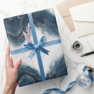 Elegantes blaues und goldenes Marmor Luxuswrapping Geschenkpapier