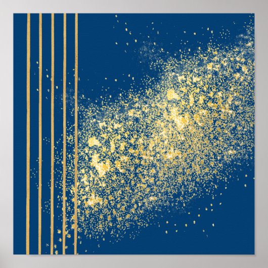 Elegantes blaues und goldenes Streifen Plakatpapie Poster (Vorne)