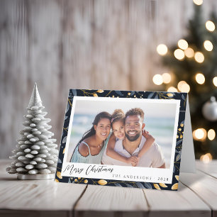 Elegantes, blaues und goldenes Weihnachtsleder gef Feiertagskarte