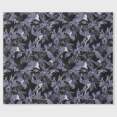 Elegantes blaues und graues dunkles Blumenpapier Geschenkpapier (Flach)