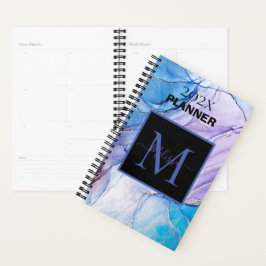 Elegantes blaues und Lila marbeliertes Monogramm Planer