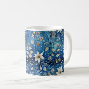 Elegantes blaues und weißes, blühendes, nahtloses kaffeetasse