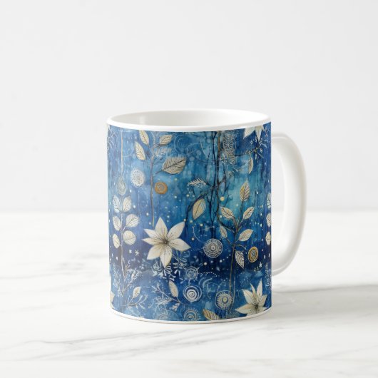 Elegantes blaues und weißes, blühendes, nahtloses kaffeetasse (VorderseiteRechts)