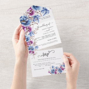 Elegantes Blaues Veilchen Blume Hochzeit Alles in  All In One Einladung