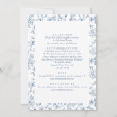Elegantes blaues Viktorianisches Blumengestein auf Einladung (Rückseite)