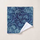 Elegantes Blaues Vintag Damask Muster Badhandtuch Set (Waschlappen)