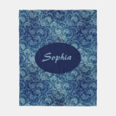 Elegantes Blaues Vintag Damask Muster Fleecedecke (Vorderseite)