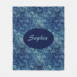 Elegantes Blaues Vintag Damask Muster Fleecedecke