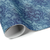 Elegantes Blaues Vintag Damask Muster Geschenkpapier (Rolleneckpunkt)