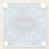 Elegantes Blaues Vintag Damask Muster Glasuntersetzer (Rückseite)