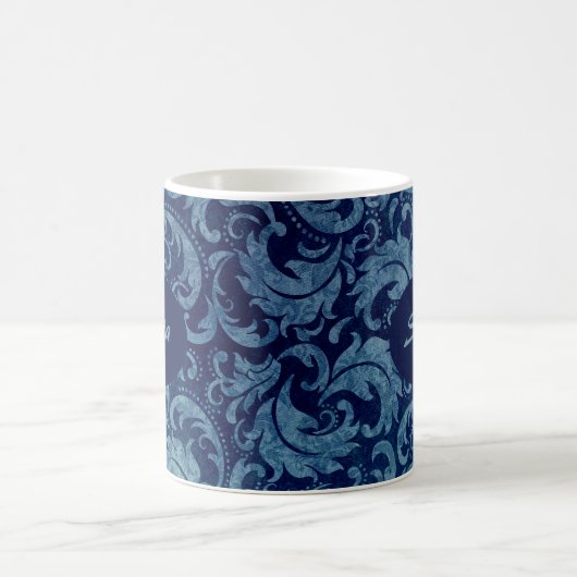 Elegantes Blaues Vintag Damask Muster Kaffeetasse (Mittel)