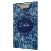 Elegantes Blaues Vintag Damask Muster Klemmbrett (Links)