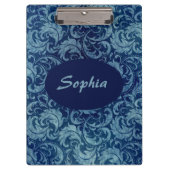 Elegantes Blaues Vintag Damask Muster Klemmbrett (Vorderseite)