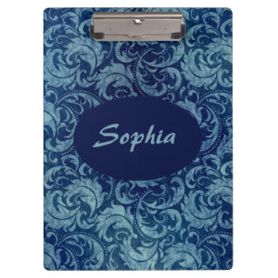 Elegantes Blaues Vintag Damask Muster Klemmbrett