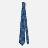 Elegantes Blaues Vintag Damask Muster Krawatte (Vorderseite)
