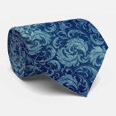 Elegantes Blaues Vintag Damask Muster Krawatte (Gerollt)