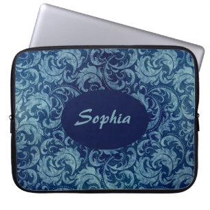 Elegantes Blaues Vintag Damask Muster Laptopschutzhülle
