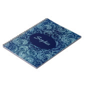 Elegantes Blaues Vintag Damask Muster Notizblock (Linke Seite)