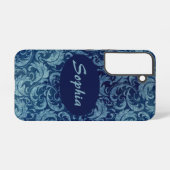 Elegantes Blaues Vintag Damask Muster Samsung Galaxy Hülle (Rückseite (Horizontal))