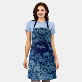 Elegantes Blaues Vintag Damask Muster Schürze