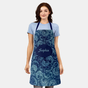 Elegantes Blaues Vintag Damask Muster Schürze