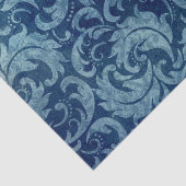 Elegantes Blaues Vintag Damask Muster Seidenpapier (Detail)