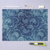 Elegantes Blaues Vintag Damask Muster Seidenpapier (Handwerk)