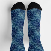 Elegantes Blaues Vintag Damask Muster Socken (Oben)