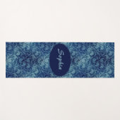 Elegantes Blaues Vintag Damask Muster Yogamatte (Vorderseite (Horizontal))
