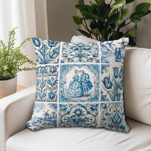 Elegantes blaues vintage Blumen-Toile Kissen