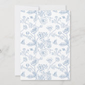 Elegantes blaues Vintage-Blumenkreuz zur Taufe Einladung (Rückseite)