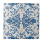 Elegantes blaues Vintage-Blumenmuster Fliese (Vorderseite)
