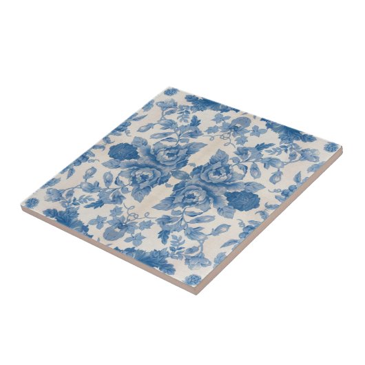 Elegantes blaues Vintage-Blumenmuster Fliese (Seite)