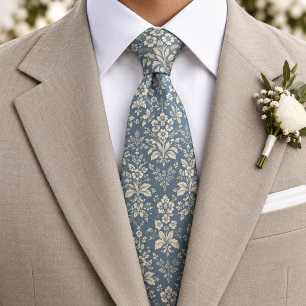 Elegantes blaues vintage botanisches Muster Krawatte