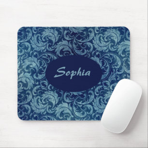 Elegantes blaues Vintage-Damaskus-Muster Mousepad