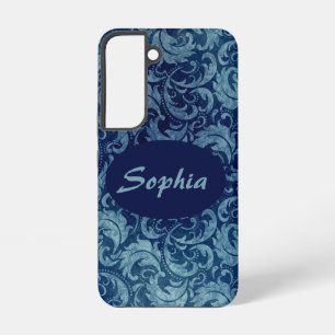 Elegantes blaues Vintage-Damaskusmuster Samsung Galaxy Hülle