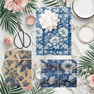 Elegantes blaues vintage-französisches graviertes geschenkpapier set