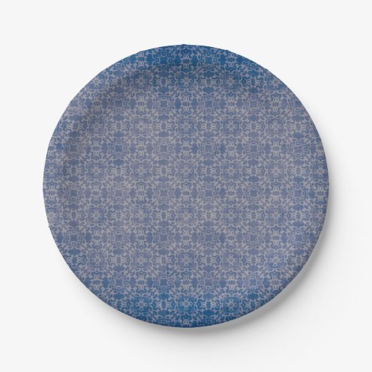 elegantes blaues vintage Muster, hell dunkles blau Pappteller (Vorderseite)
