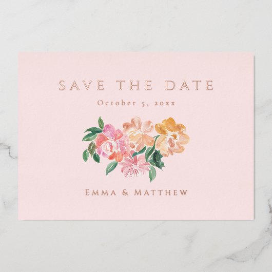Elegantes blaues Wasser Botanisch Save the Date Folieneinladung (Vorderseite)