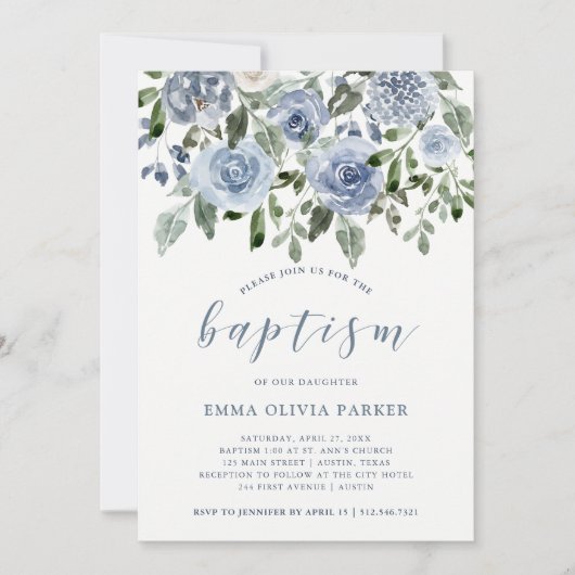 Elegantes blaues Wasser| Taufe Einladung (Vorderseite)