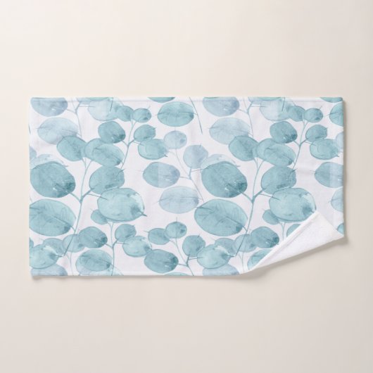 Elegantes Blaues Wasserfarben-Blätter Ditsy-Muster Badhandtuch Set (Handtuch)