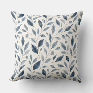 Elegantes blaues Wasserfarben-Blattmuster Kissen