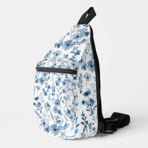 Elegantes blaues Wasserfarben-Blumenmuster Crossbody Bag