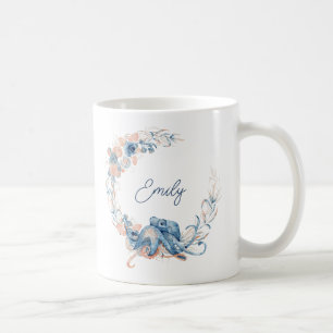 Elegantes blaues Wasserfarben-Blumenmuster Kaffeetasse