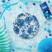 Elegantes blaues Wasserfarben-Blumenmuster Pappteller (Party)