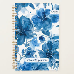 Elegantes blaues Wasserfarben-Blumenmuster persona Planer